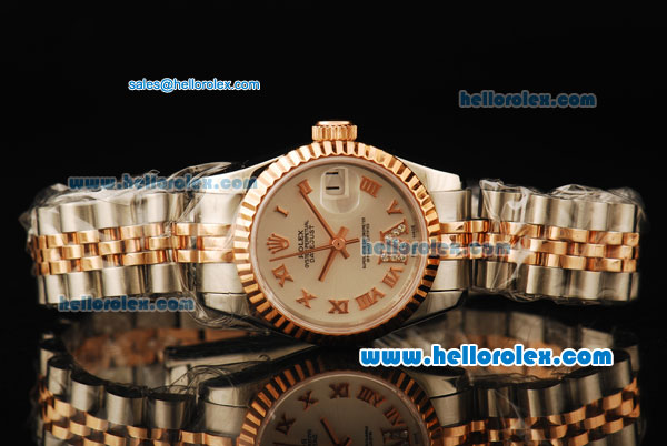 Rolex Datejust Automatic Movement ETA Coating Case with White Dial and Rose Gold Bezel - Click Image to Close